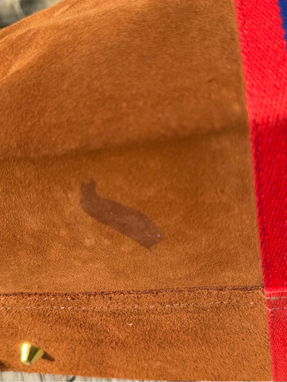 Clare V. Old Money Suede Simple Tote Camel Racing Stripe GUC - Picture 9 of 11